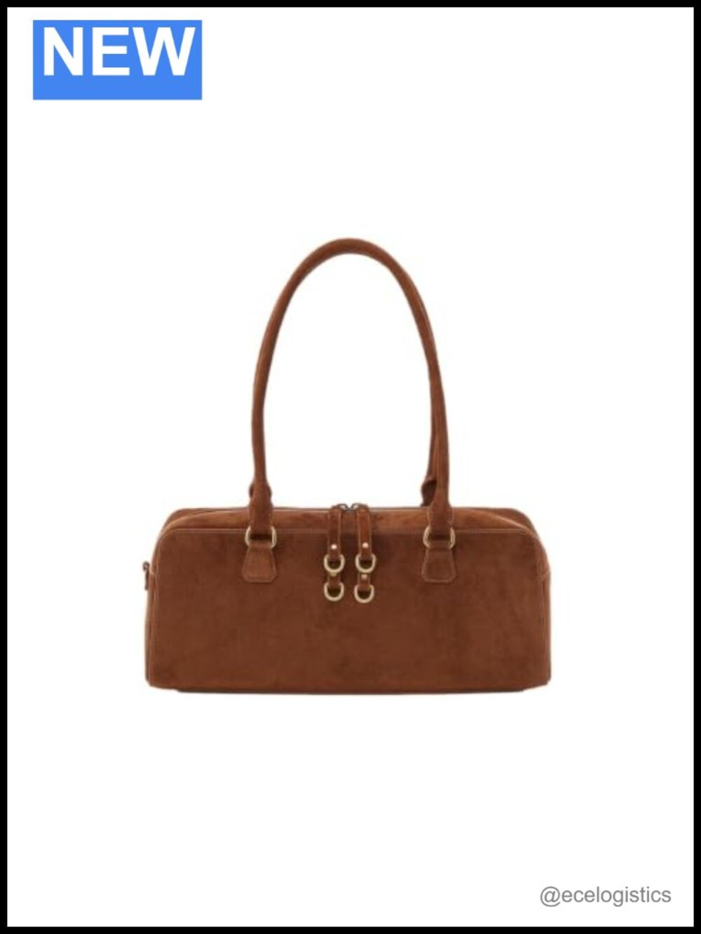 Suede Leather Satchel Handbag with Zipper Closure and Slip Pockets